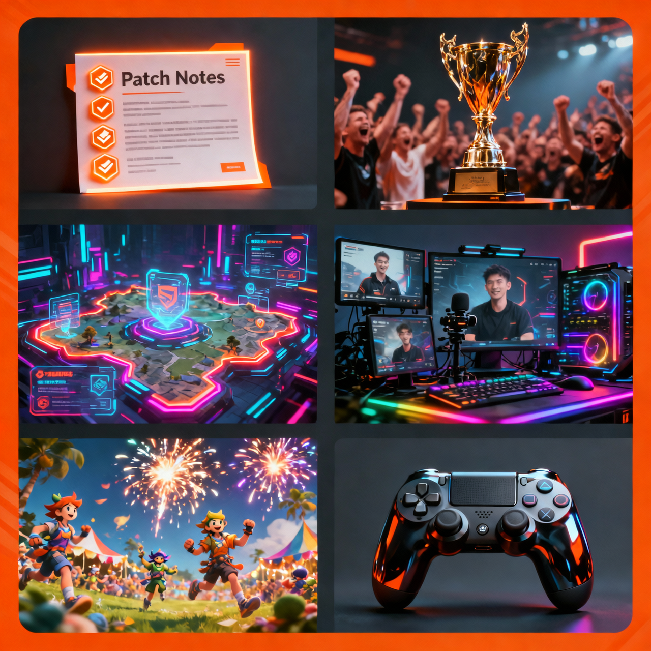 Spinboss content collage featuring gameplay screenshots, news headlines, and tournament moments